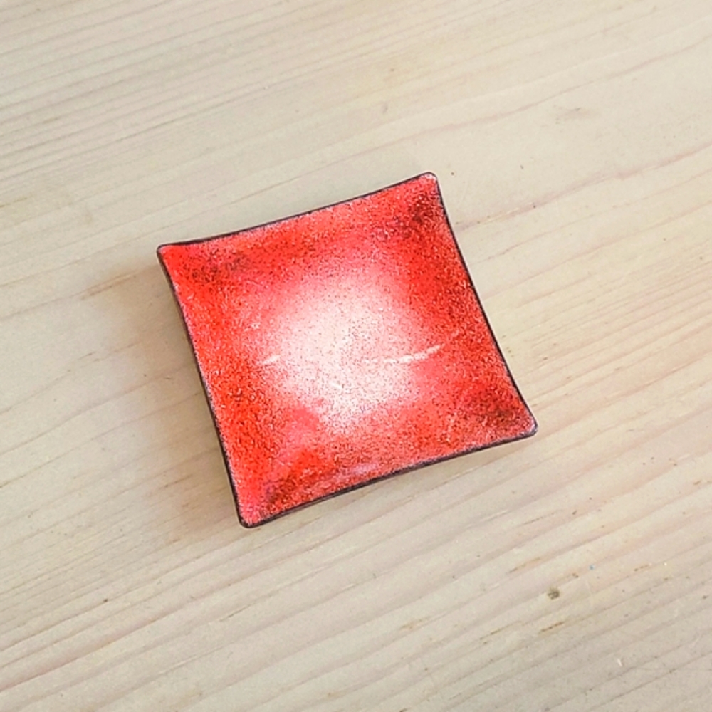 Small Enamel on Copper Square Dish